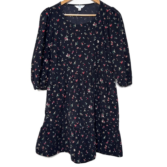 Time and Tru Womens Black Floral Corduroy Tiered Puff Sleeves Mini Dress Size S - Picture 8 of 16